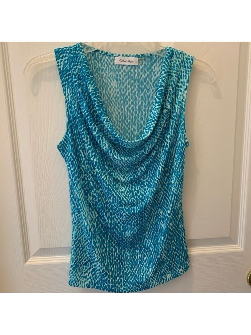 Calvin Klein Abstract Print Sleeveless Drape Neck Top